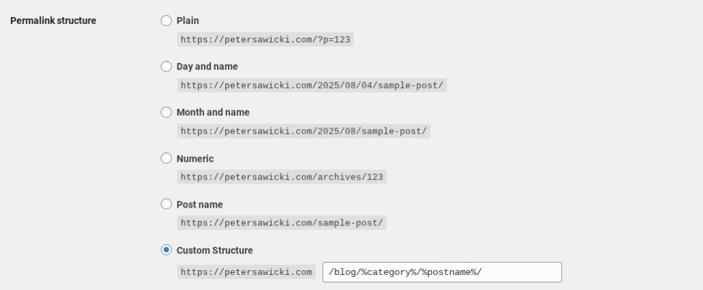 PeterSawicki.com Adjusting WordPress’s Default URL Structure