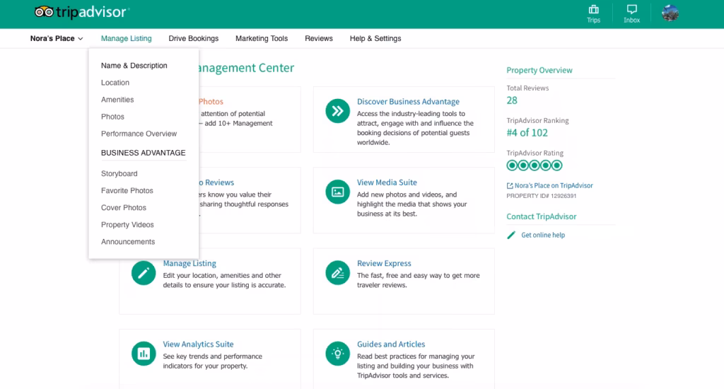 TripAdvisor management center